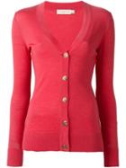 Tory Burch Logo Button Cardigan, Women's, Size: Xl, Pink/purple, Merino