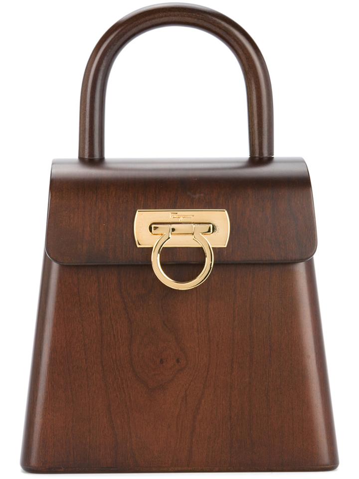 Salvatore Ferragamo Vintage Wooden Gancini Handbag - Brown