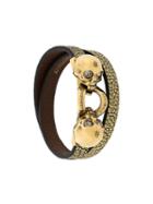 Alexander Mcqueen Double Wrap Twin Skull Bracelet, Women's, Size: Small, Metallic
