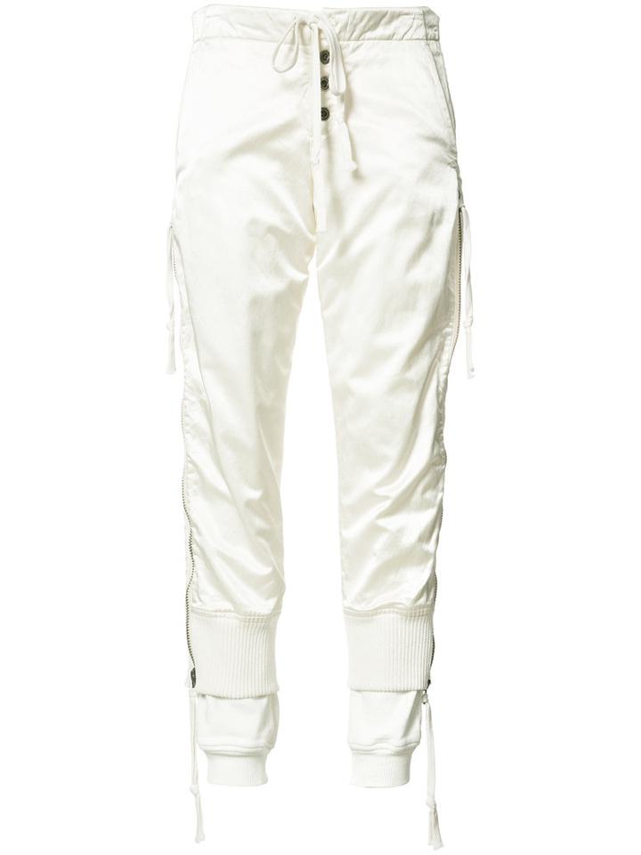 Greg Lauren Layered Satin Track Pants, Women's, Size: 2, White, Silk Satin/cotton