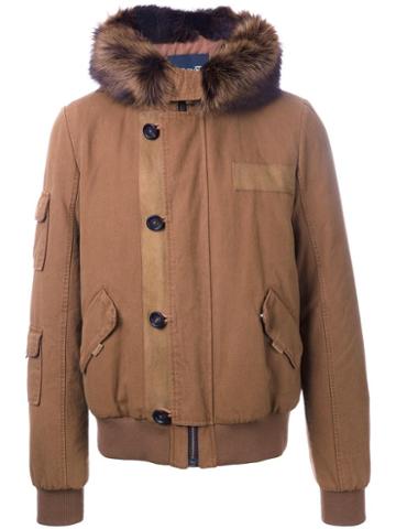 Padded Hooded Jacket, Men's, Size: 50, Brown, Rabbit Fur/cotton, Yves Salomon Homme