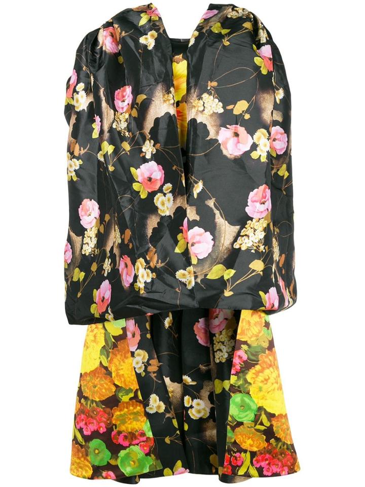 Richard Quinn Floral Print Oversized High Low Dress - Black