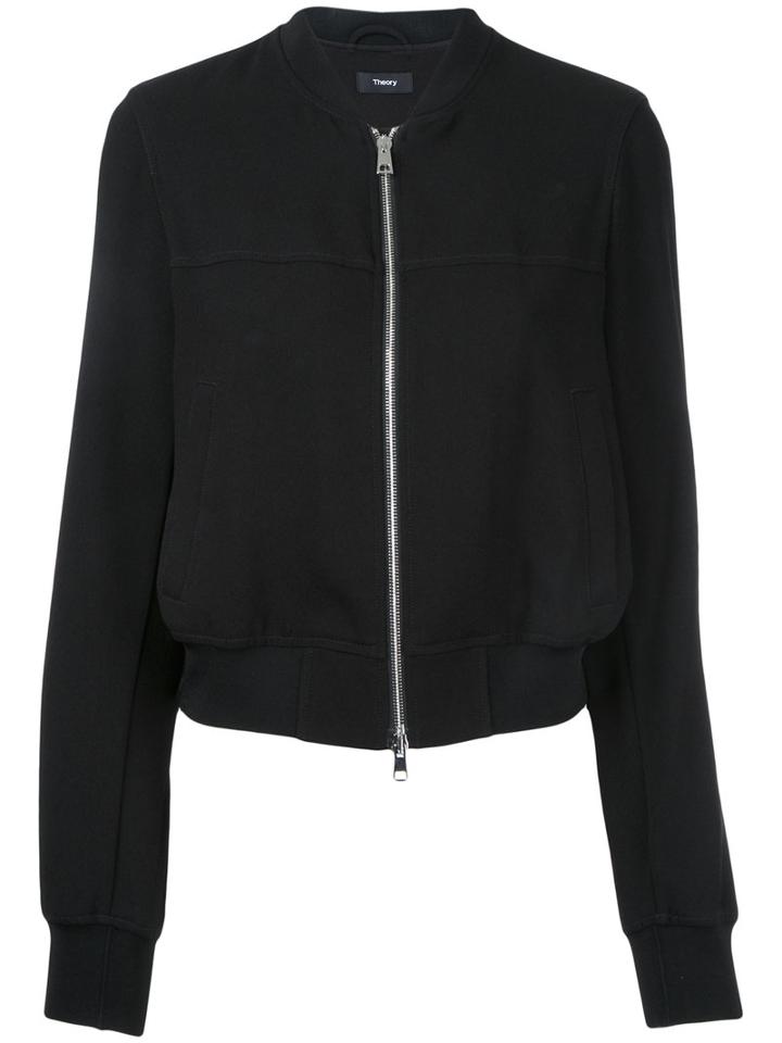 Theory Panelled Bomber Jacket, Women's, Size: Medium, Black, Polyester/triacetate
