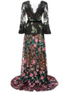 Marchesa Notte Floral Embroidered Maxi Dress - Black