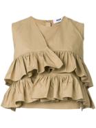 Msgm Layered Ruffle Cropped Blouse - Brown