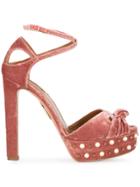 Aquazzura Pink Velvet Harlow 140 Platform Heels - Pink & Purple