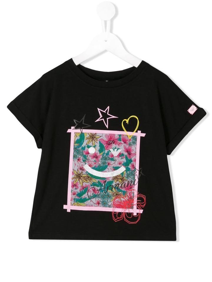 Armani Junior Printed T-shirt, Toddler Unisex, Size: 4 Yrs, Black, Modal/spandex/elastane/polyester
