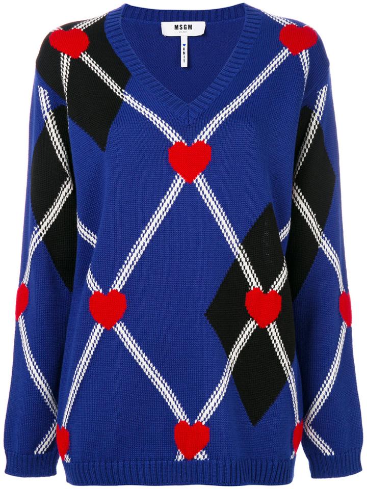 Msgm Heart Intarsia Jumper - Multicolour