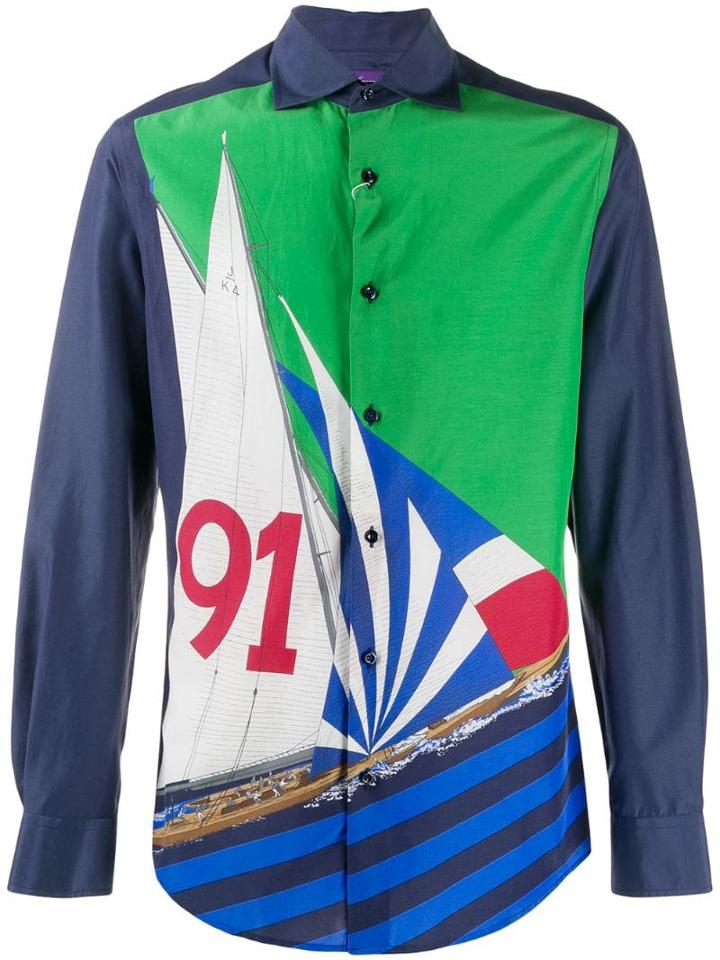 Ralph Lauren Purple Label Graphic Nautical Print Shirt - Blue