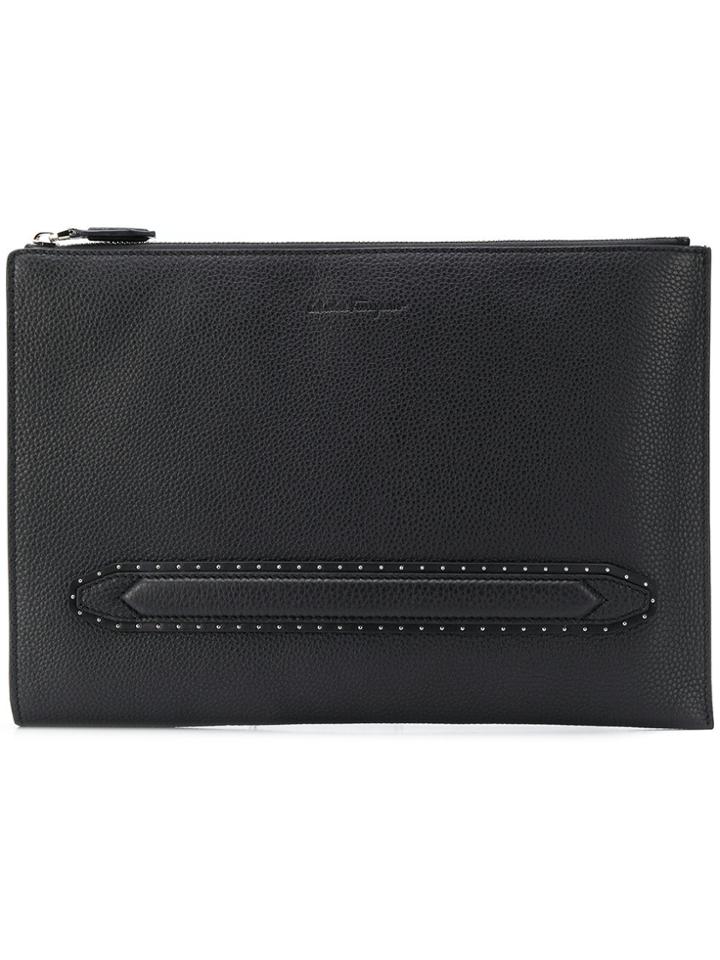 Salvatore Ferragamo Microstud Pebbled Pouch - Black