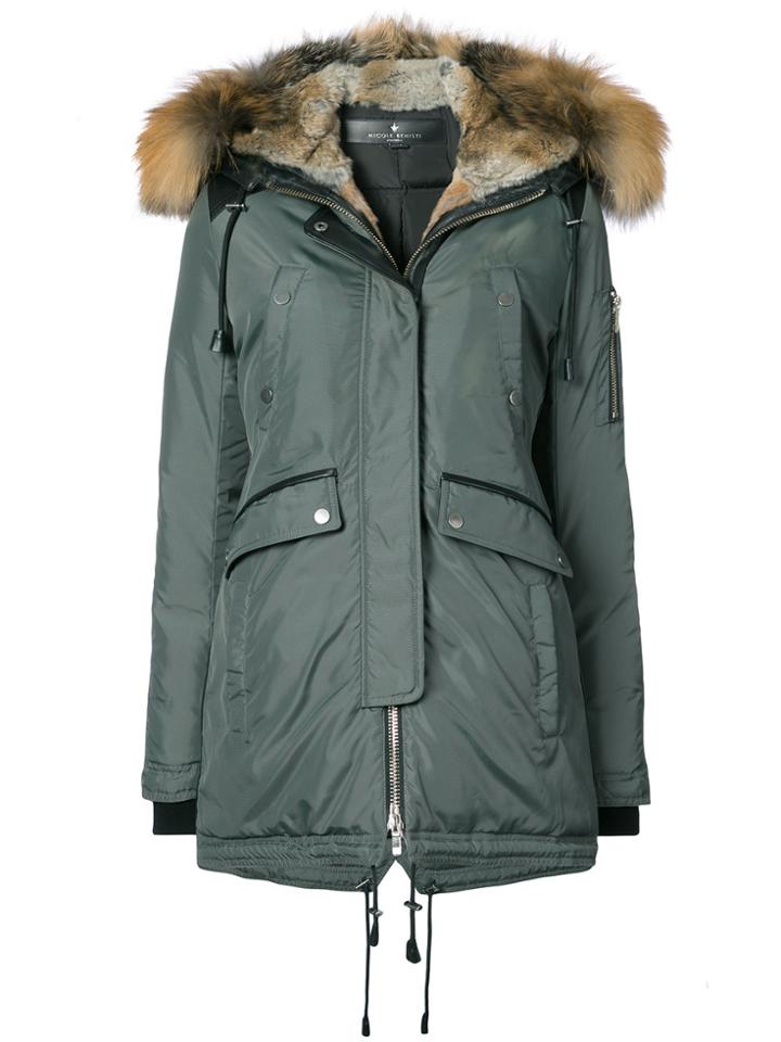 Nicole Benisti Melrose Fox Fur Trim Coat - Green