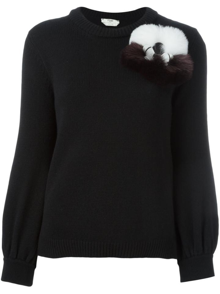 Fendi Fox Fur Appliqué Jumper - Black