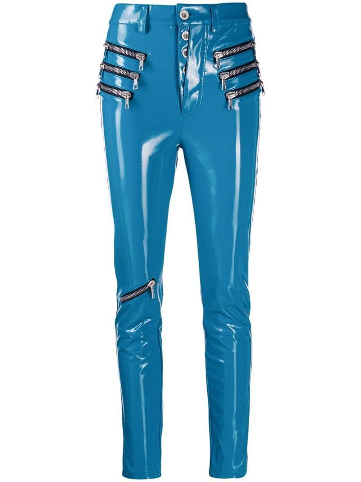 Unravel Project Triple Zip Latex Trousers - Blue