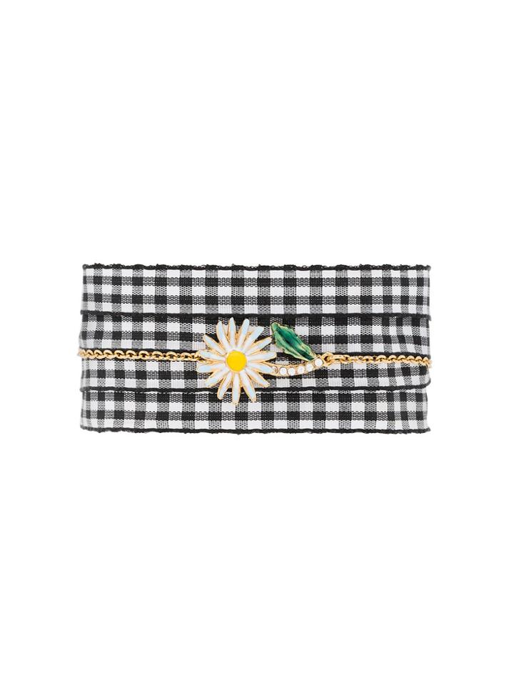 Miu Miu Daisy Charm Gingham Bracelet - Metallic
