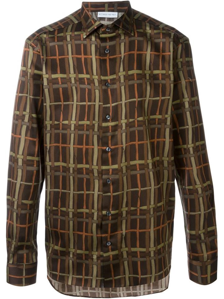 Etro Checked Shirt, Men's, Size: 41, Brown, Cotton