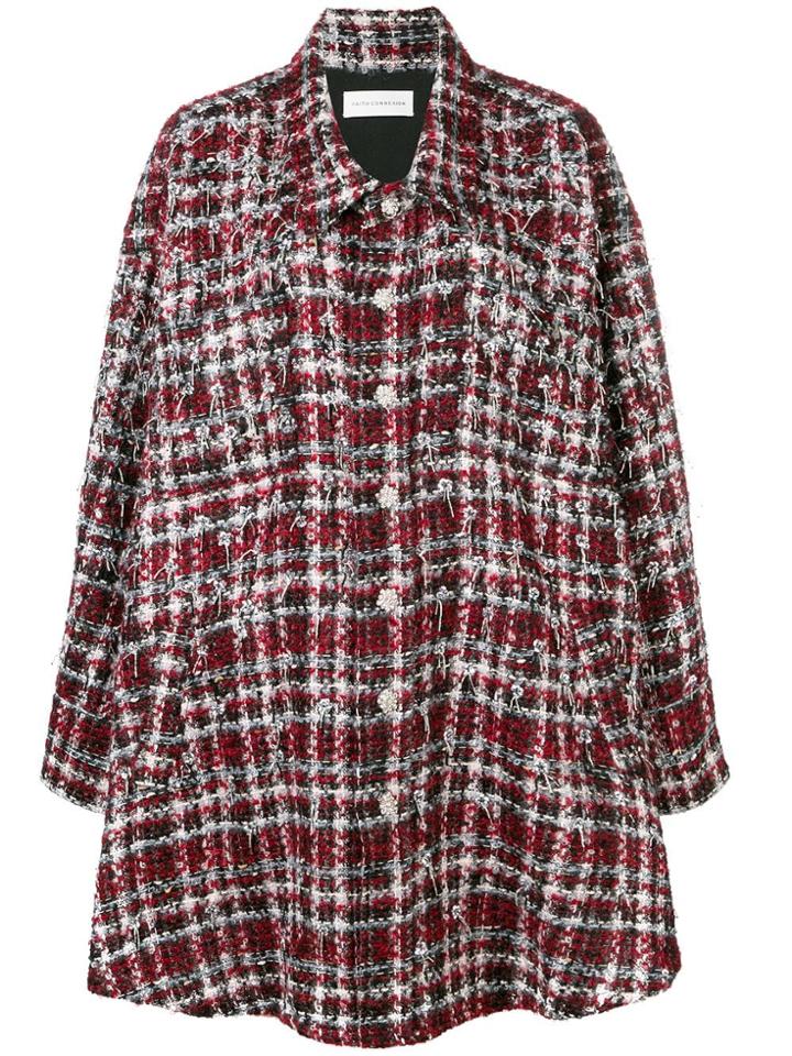 Faith Connexion Single Breasted Tweed Coat - Red