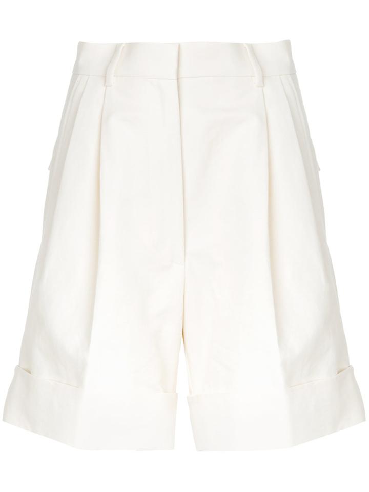 Dries Van Noten Pleat Detail Shorts, Women's, Size: 36, White, Cotton/linen/flax