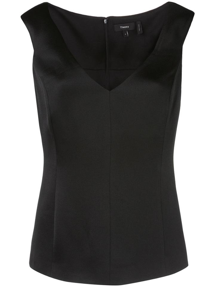 Theory V-neck Satin Blouse - Black