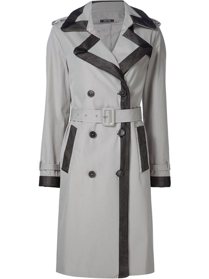 Maison Margiela Sheer Trim Trench Coat, Women's, Size: 42, Grey, Cotton/polyester