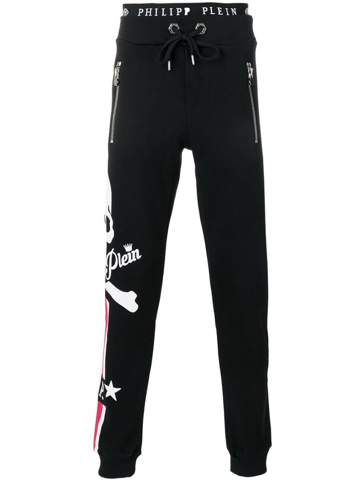 Philipp Plein Skull Print Track Trousers, Men's, Size: Small, Black, Cotton