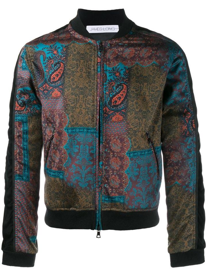 James Long Paisley Print Bomber Jacket, Men's, Size: Small, Black, Cotton/polyester