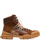 Gucci Brown And Cream Gg Journey Leather Hiking Boots