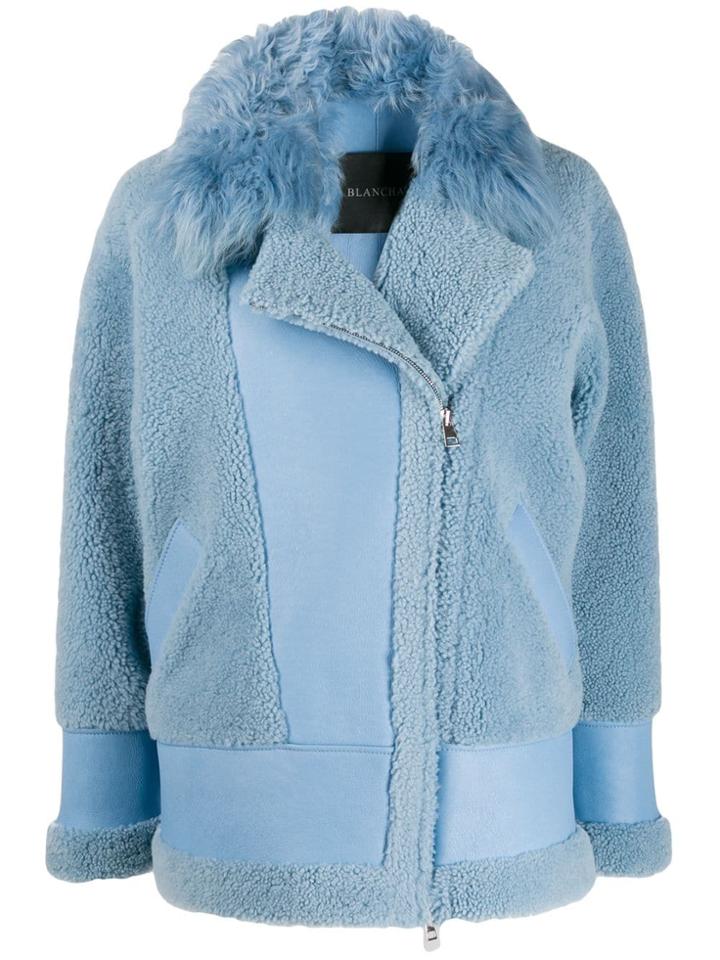 Blancha Faux Shearling Aviator Jacket - Blue