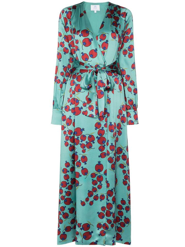 Rebecca De Ravenel Berry Print Tie-waist Dress - Blue