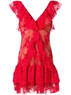 Aniye By Ruffle Trim Floral Lace Dress - Red