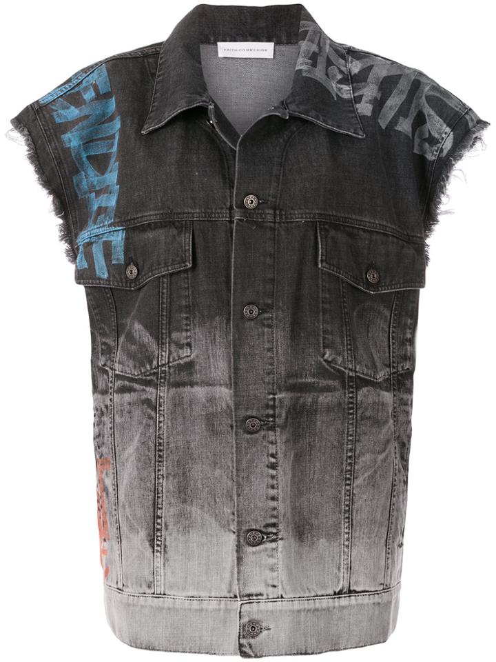 Faith Connexion Stonewashed Printed Denim Jacket - Black