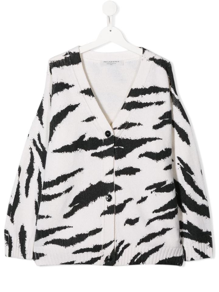 Philosophy Di Lorenzo Serafini Kids Teen Zebra Print Cardigan - White
