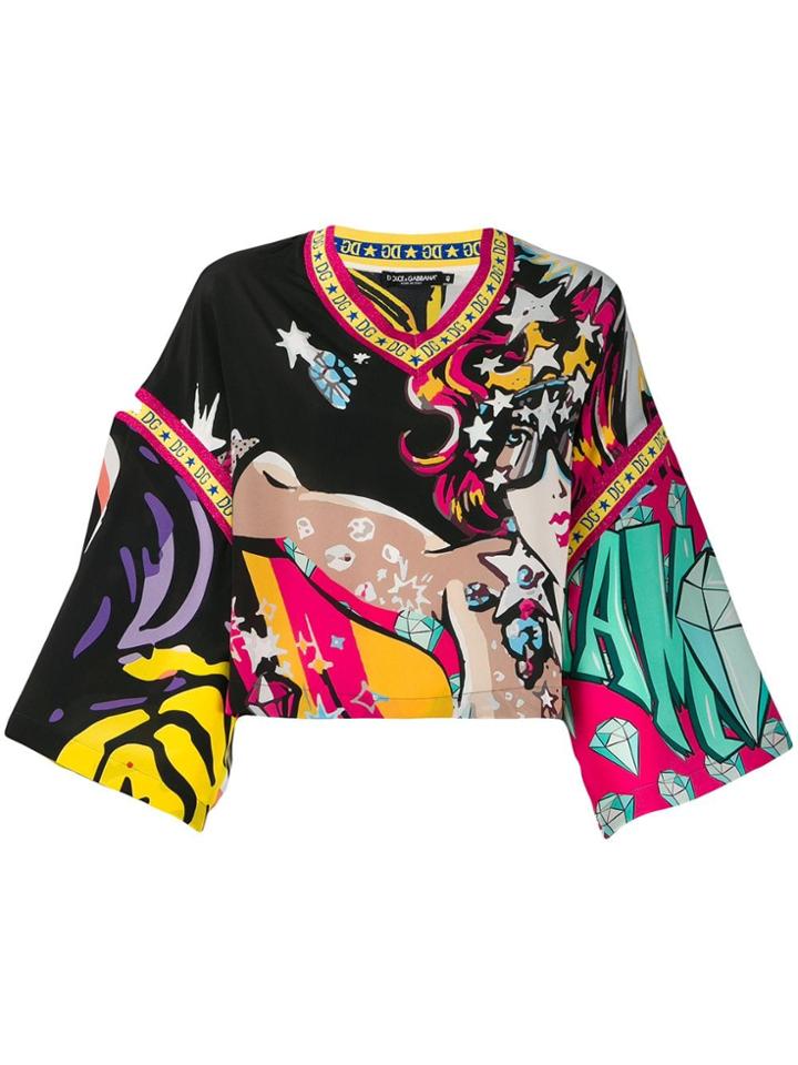 Dolce & Gabbana Printed Jersey Top - Black