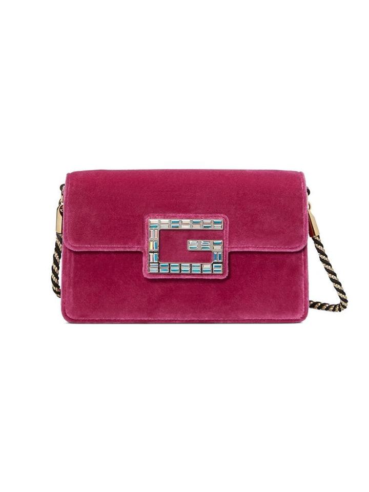 Gucci Pink Velvet Shoulder Bag With Square G