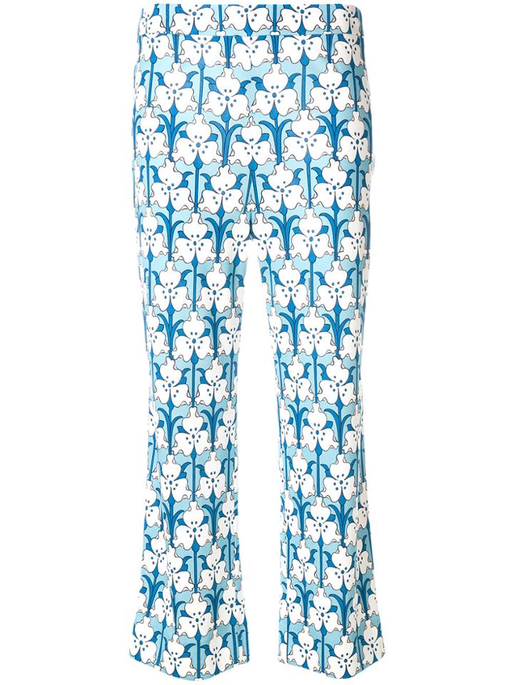 Prada Cropped Floral Print Trousers - Blue