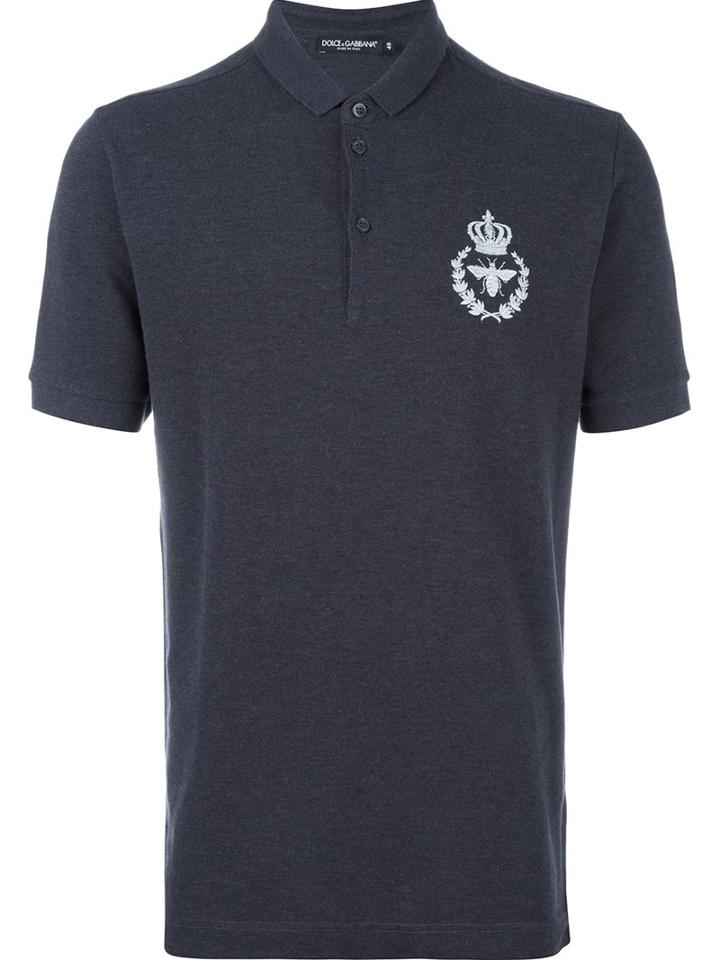 Dolce & Gabbana Embroidered Crown & Bee Polo Shirt, Men's, Size: 52, Grey, Cotton