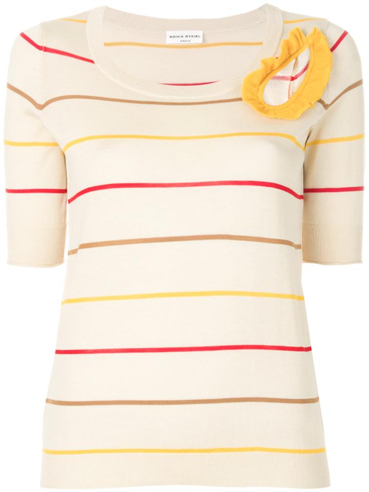 Sonia Rykiel Shortsleeved Striped Sweater - Nude & Neutrals