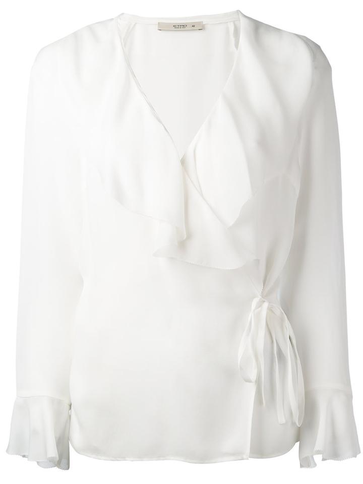 Etro - Ruffled Wrap Blouse - Women - Silk - 46, White, Silk