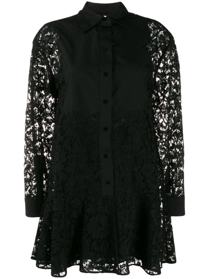 Valentino Short Button-up Lace Dress - Black