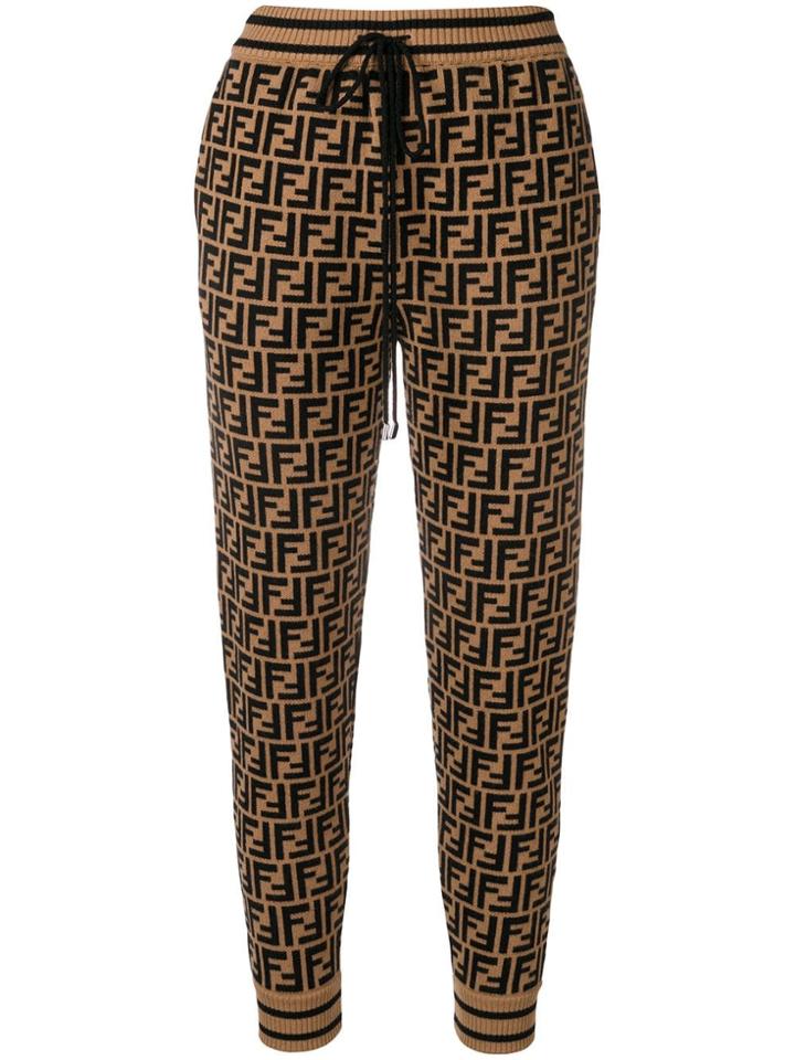 Fendi Cashmere Ff Logo Trousers - Brown
