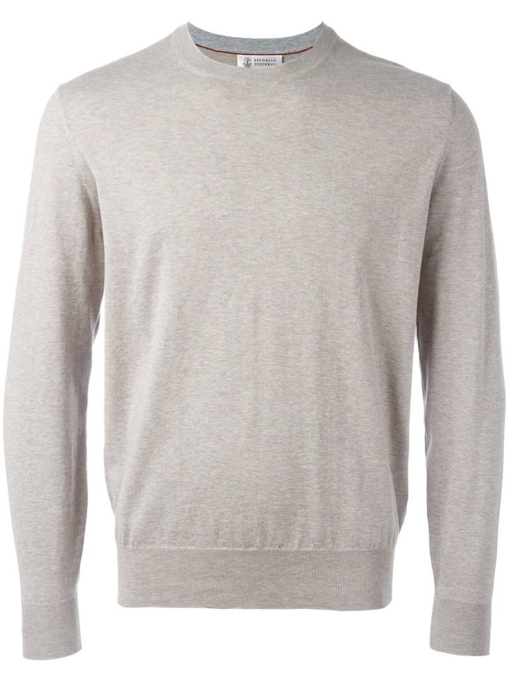 Brunello Cucinelli Ribbed Trim Sweatshirt, Men's, Size: 52, Nude/neutrals, Cotton