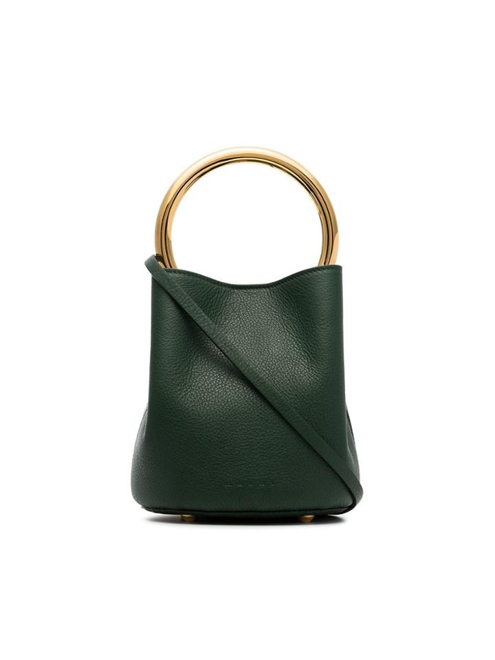 Marni Green Pannier Leather Metal Loop Bucket Bag