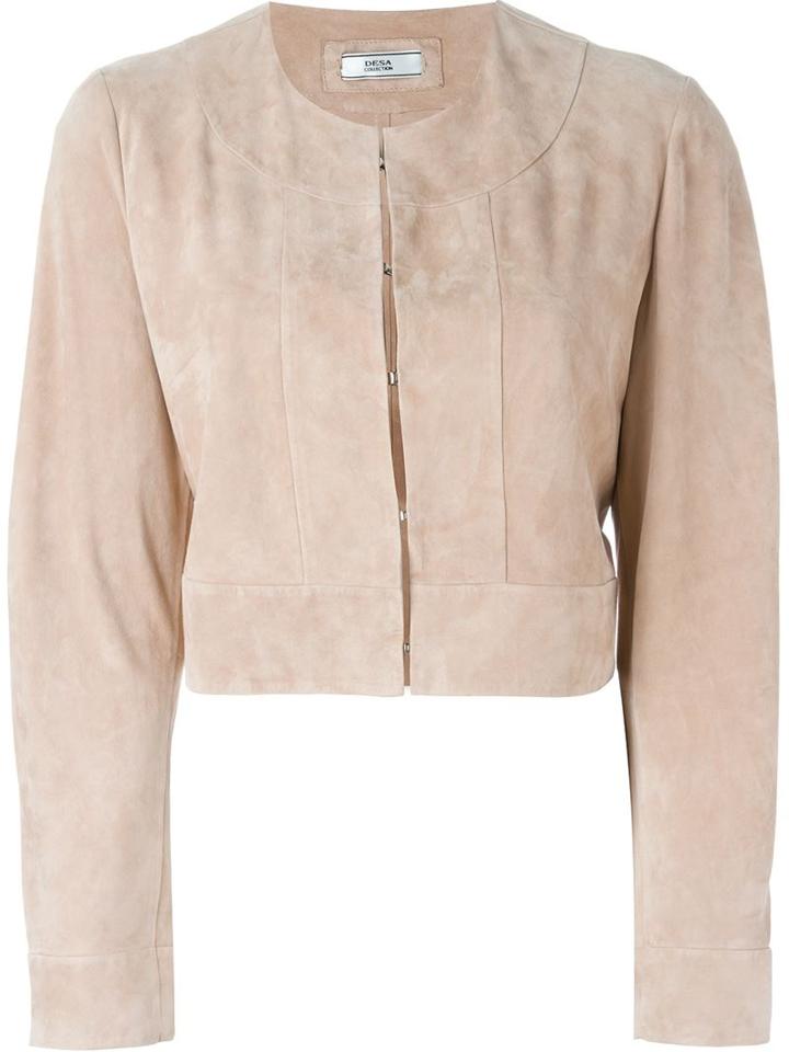 Desa Collection Panel Cropped Jacket, Women's, Size: 0, Nude/neutrals, Suede