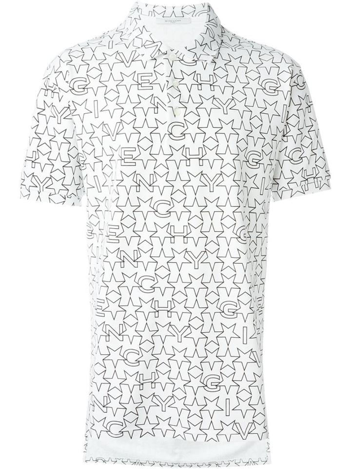 Givenchy Geometric Star Print Polo Shirt, Men's, Size: Medium, White, Cotton