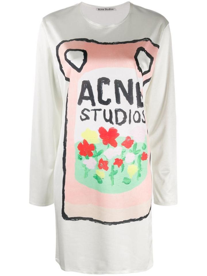Acne Studios Logo Print T-shirt Dress - Neutrals