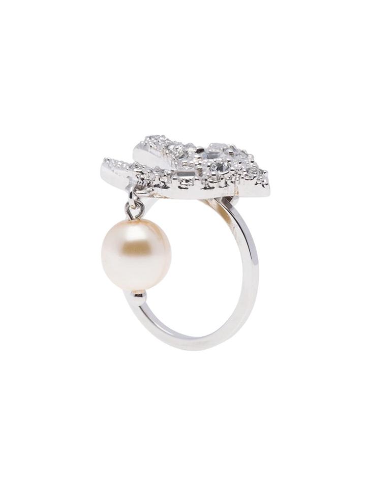 Miu Miu Pearl Charm Swallow Ring - Metallic
