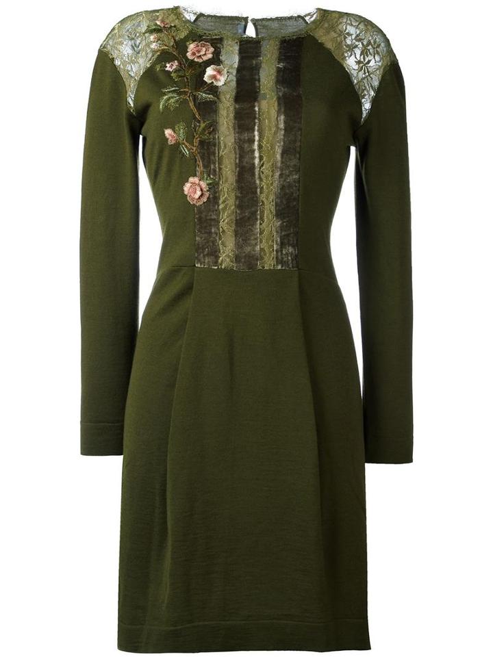 Alberta Ferretti Embroidered Front Dress, Women's, Size: 38, Green, Polyamide/vegetable Fibres/polyester/virgin Wool