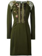 Alberta Ferretti Embroidered Front Dress, Women's, Size: 38, Green, Polyamide/vegetable Fibres/polyester/virgin Wool