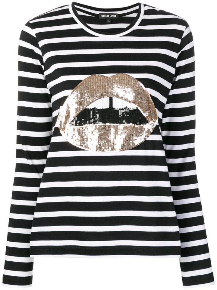 Markus Lupfer Sophie Striped Sequin Lip Sweater - Black