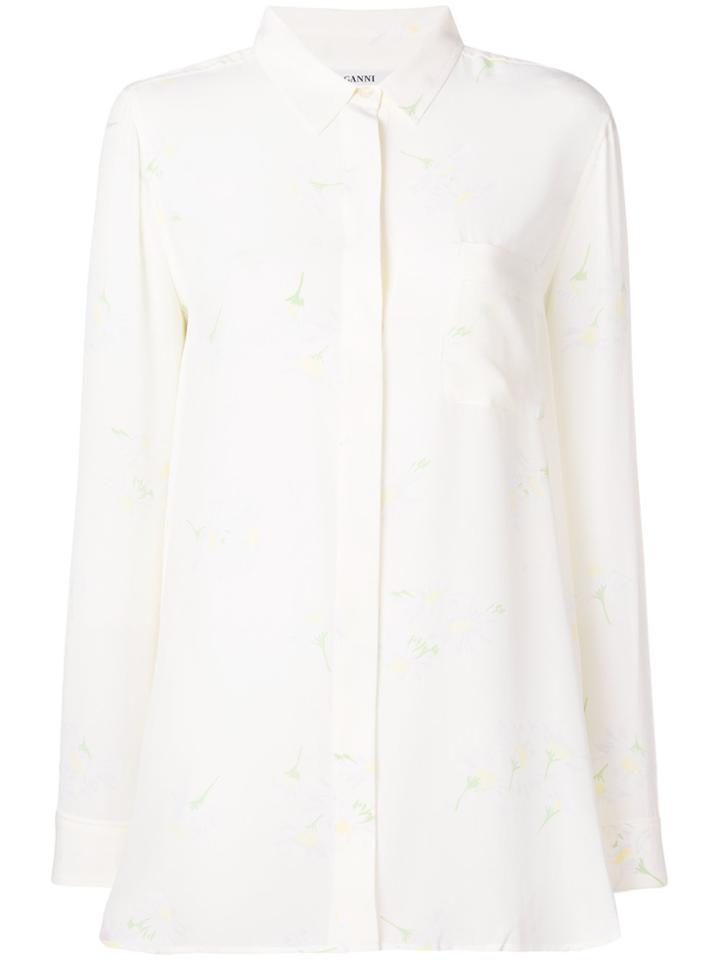 Ganni Floral Silk Shirt - White