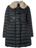 Red Valentino Fur Collar Duffle Coat, Women's, Size: 42, Black, Calf Leather/polyamide/coyote Fur